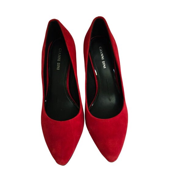 Gianni Bini Red Suede Unique Block Heel Point Toe Pumps Size 7.5M - Picture 3 of 8
